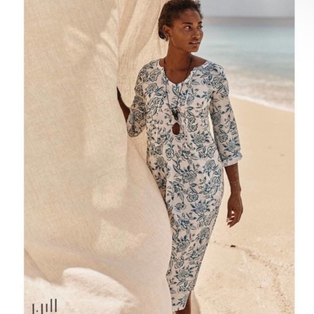 J. Jill White Maxi Dress with Blue Floral Print